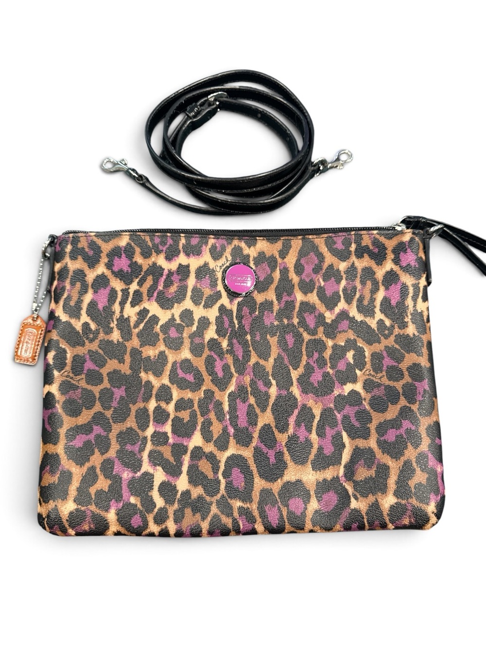 Coach Ocelot Purple Leopard Print Crossbody Bag